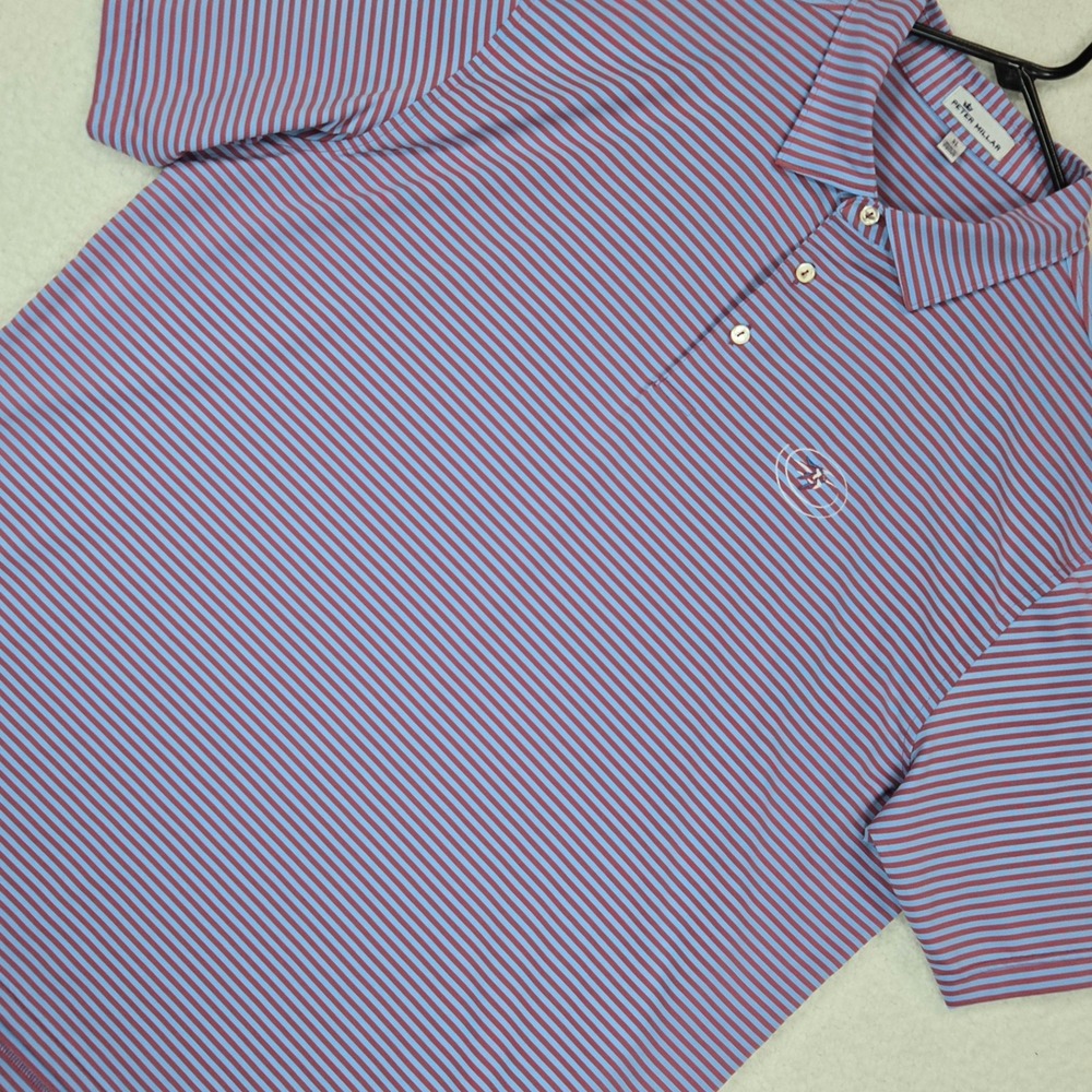 Peter Millar Polo Shirt Mens XL Blue Red Striped Performance Short Sleeve Golf